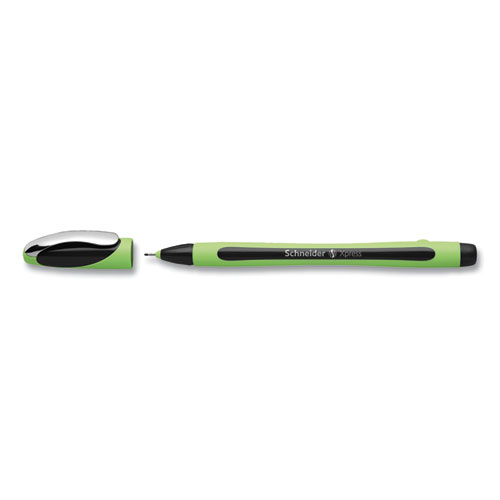 Picture of Xpress Fineliner Porous Point Pen, Stick, Medium 0.8 mm, Black Ink, Black/Green Barrel, 10/Box