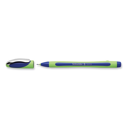 Picture of Xpress Fineliner Porous Point Pen, Stick, Medium 0.8 mm, Blue Ink, Blue/Green Barrel, 10/Box