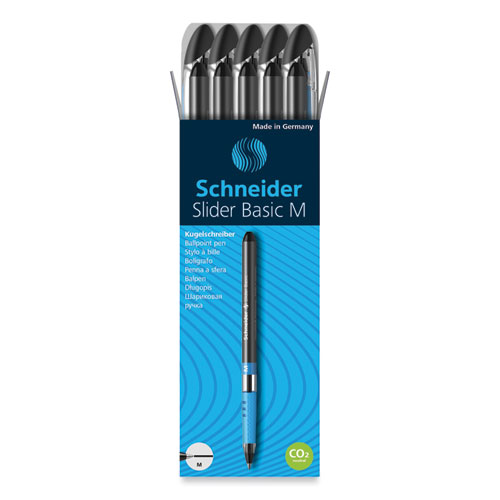 Picture of Slider Basic Ballpoint Pen, Stick, Medium 0.8 mm, Black Ink, Black Barrel, 10/Box