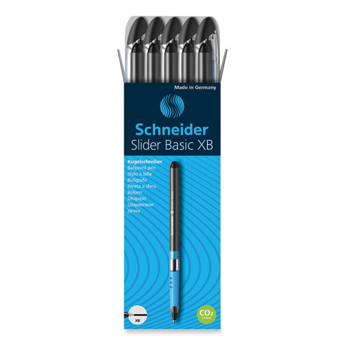 Picture of Slider Basic Ballpoint Pen, Stick, Extra-Bold 1.4 mm, Black Ink, Black Barrel, 10/Box