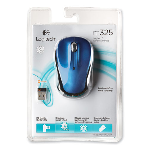Picture of M325 Wireless Mouse, 2.4 GHz Frequency/30 ft Wireless Range, Left/Right Hand Use, Blue