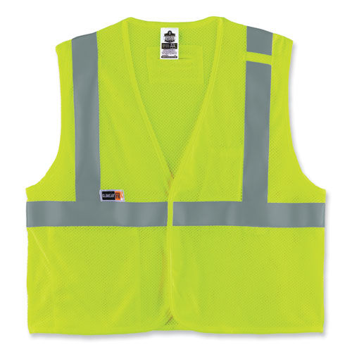 Picture of GloWear 8263FRHL Class 2 FR Safety Economy Hook and Loop Vest, Modacrylic Mesh/Cotton, 2X-Large/3X-Large, Lime