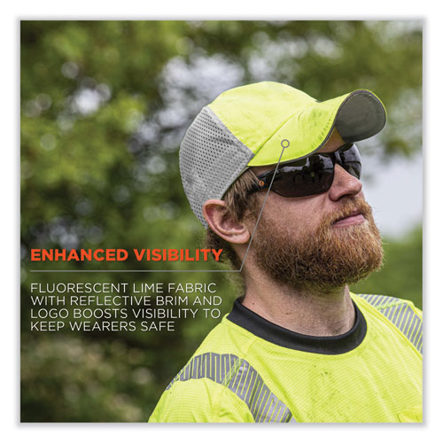 Picture of GloWear 8931 Reflective Stretch-Fit Hat, Cotton/Polyester, Ergodyne Logo, Small/Medium, Hi-Vis Lime