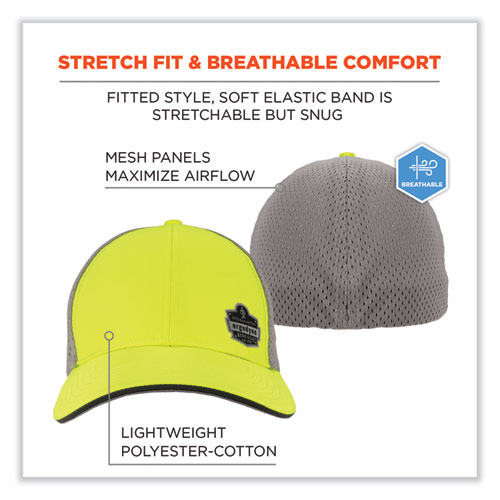 Picture of GloWear 8931 Reflective Stretch-Fit Hat, Cotton/Polyester, Ergodyne Logo, Small/Medium, Hi-Vis Lime