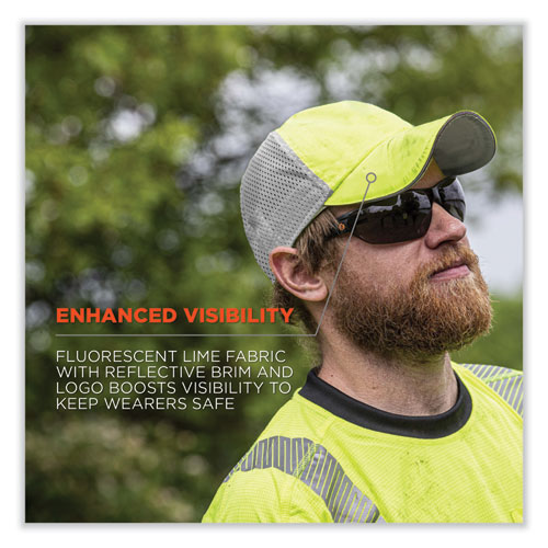 Picture of GloWear 8931 Reflective Stretch-Fit Hat, Cotton/Polyester, Small/Medium, Hi-Vis Lime