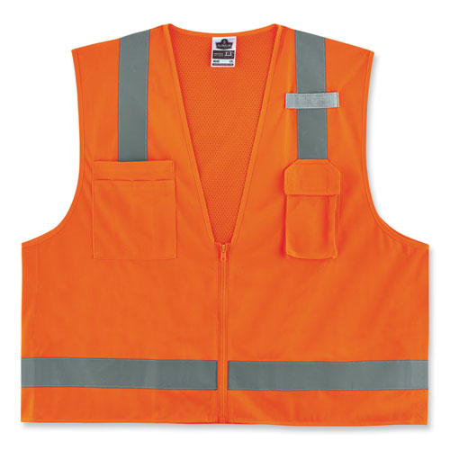 Picture of GloWear 8249Z-S Single Size Class 2 Economy Surveyors Zipper Vest, Polyester, 4X-Large, Orange