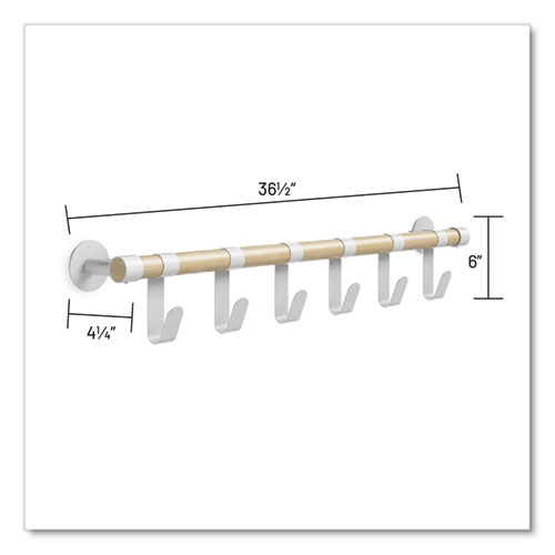Picture of Resi Coat Wall Rack, 6 Hook, 36.25w x 4.25d x 6h, White
