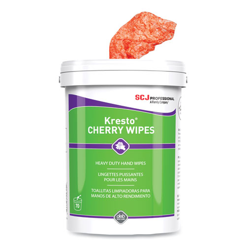 Picture of Kresto Cherry Wipes, Cloth, 1-Ply, 7.92 x 5.74, Cherry Scent, Red/White, 70/Pack, 6 Packs/Carton