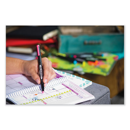 Picture of Zebrite Eco Double-Ended Highlighter, Fluorescent Yellow Ink, Med-Chisel/Fine-Bullet Tips, White/Black/Yellow Barrel, Dozen
