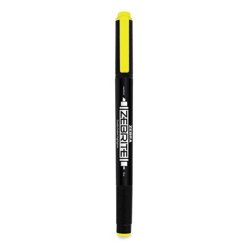 Picture of Zebrite Eco Double-Ended Highlighter, Fluorescent Yellow Ink, Med-Chisel/Fine-Bullet Tips, White/Black/Yellow Barrel, Dozen
