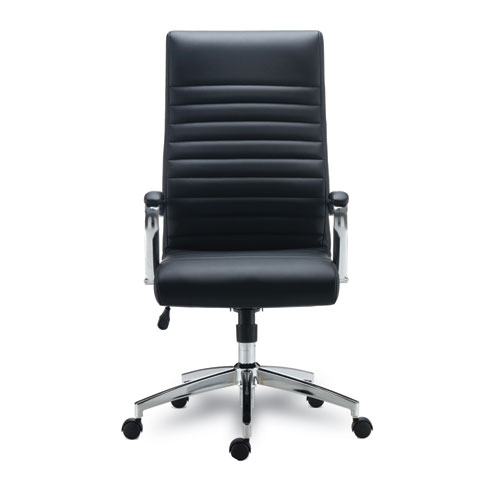 Picture of Alera Eddleston Leather Manager Chair, Supports Up to 275 lb, Black Seat/Back, Chrome Base