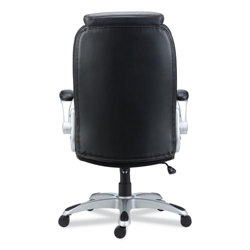 Picture of Alera Leithen Bonded Leather Midback Chair, Supports Up to 275 lb, Black Seat/Back, Silver Base