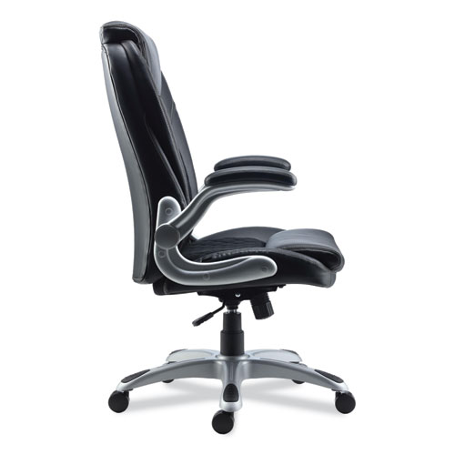 Picture of Alera Leithen Bonded Leather Midback Chair, Supports Up to 275 lb, Black Seat/Back, Silver Base