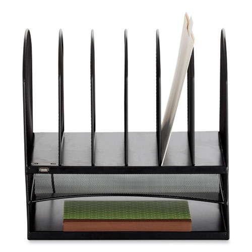 Picture of Powered Onyx Desk Organizer with 2 Horizontal and 6 Upright Sections, Letter Size Files, 13.5 x 11.5 x 13, Black