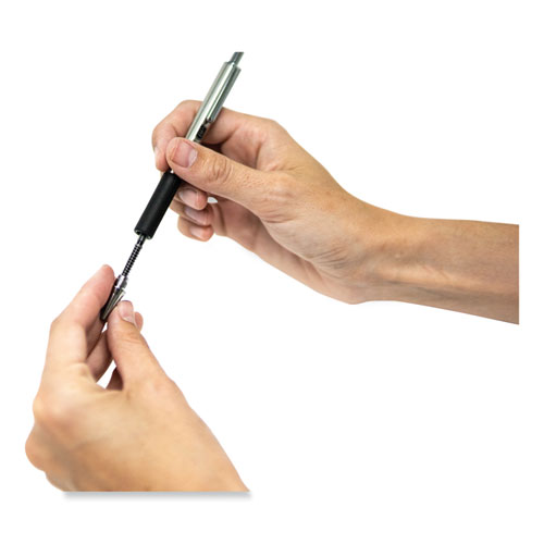 Picture of F-402 Ballpoint Pen, Retractable, Fine 0.7 mm, Black Ink, Stainless Steel/Black Barrel