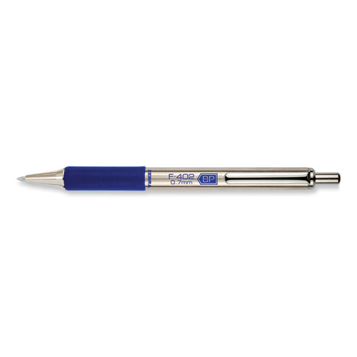 Picture of F-402 Ballpoint Pen, Retractable, Fine 0.7 mm, Blue Ink, Stainless Steel/Blue Barrel