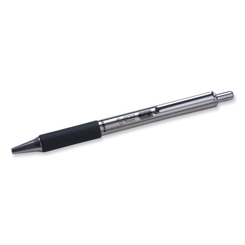 Picture of F-402 Ballpoint Pen, Retractable, Fine 0.7 mm, Black Ink, Stainless Steel/Black Barrel