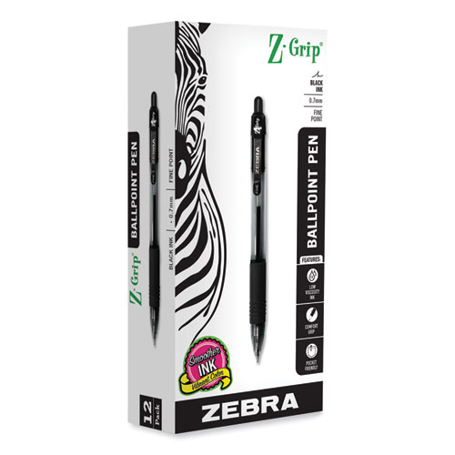 Picture of Z-Grip Ballpoint Pen, Retractable, Medium 0.7 mm, Black Ink, Clear/Black Barrel, 12/Pack