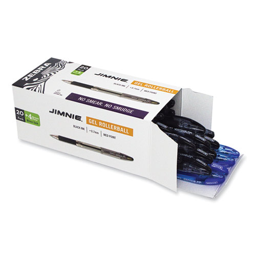 Picture of Jimnie Gel Pen Value Pack, Stick, Medium 0.7 mm, Black Ink, Clear/Black Barrel, 24/Box