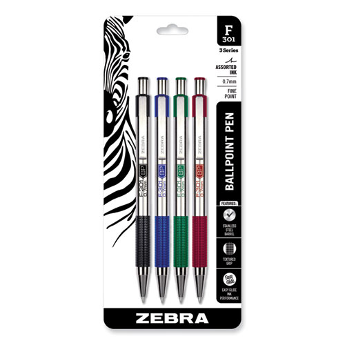 Picture of F-301 Ballpoint Pen, Retractable, Fine 0.7 mm, Assorted Ink and Barrel Colors, 4/Pack
