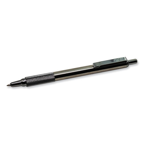 Picture of F-701 Ballpoint Pen, Retractable, Fine 0.7 mm, Black Ink, Stainless Steel/Black Barrel