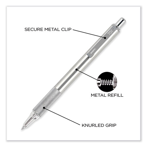 Picture of F-701 Ballpoint Pen, Retractable, Fine 0.7 mm, Black Ink, Stainless Steel/Black Barrel