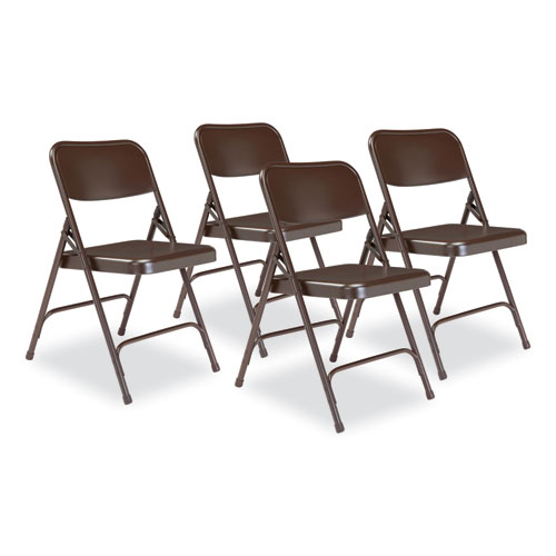 Picture of 200 Series Premium All-Steel Double Hinge Folding Chair, Supports Up to 500 lb, 17.25" Seat Height, Brown, 4/Carton