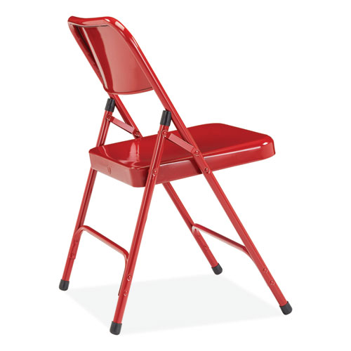 Picture of 200 Series Premium All-Steel Double Hinge Folding Chair, Supports Up to 500 lb, 17.25" Seat Height, Red, 4/Carton