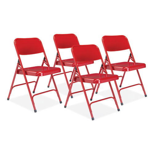 Picture of 200 Series Premium All-Steel Double Hinge Folding Chair, Supports Up to 500 lb, 17.25" Seat Height, Red, 4/Carton