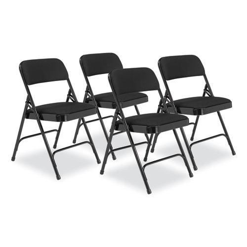 Picture of 2200 Series Fabric Dual-Hinge Folding Chair, Supports 500 lb, Midnight Black Seat/Back, Black Base, 4/Carton