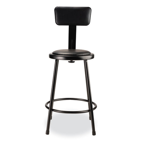Picture of 6400 Series Heavy Duty Vinyl Padded Stool with Backrest, Supports 300 lb, 24" Seat Height, Black Seat, Black Back, Black Base