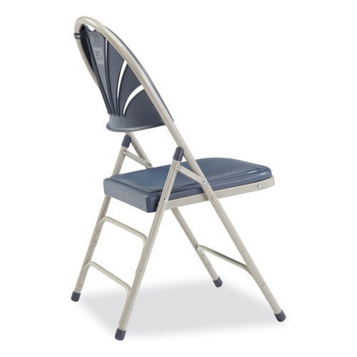 Picture of 1100 Series Deluxe Fan-Back Tri-Brace Folding Chair, Supports Dark Blue Seat, Dark Blue Back, Gray Base, 4/Carton