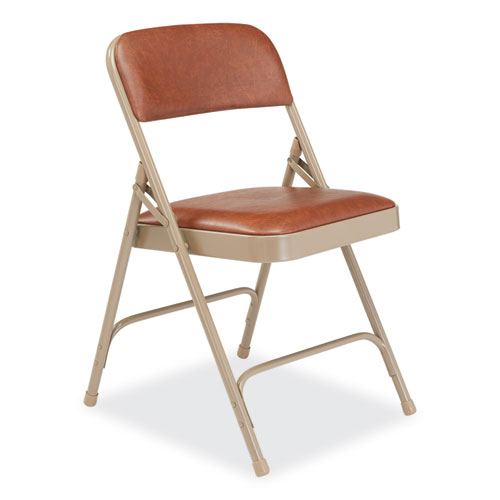 Picture of 1200 Series Vinyl Dual-Hinge Folding Chair, Supports Up to 500 lb, Honey Brown Seat, Honey Brown Back, Beige Base, 4/Carton