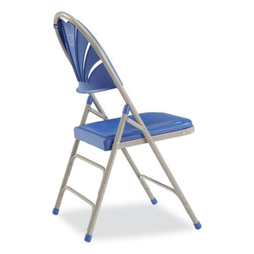 Picture of 1100 Series Deluxe Fan-Back Tri-Brace Folding Chair, Supports Up to 500 lb, Blue Seat, Blue Back, Gray Base, 4/Carton