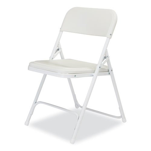 Picture of 800 Series Plastic Folding Chair, Supports Up to 500 lb, 18" Seat Height, Bright White Seat, White Base, 4/Carton