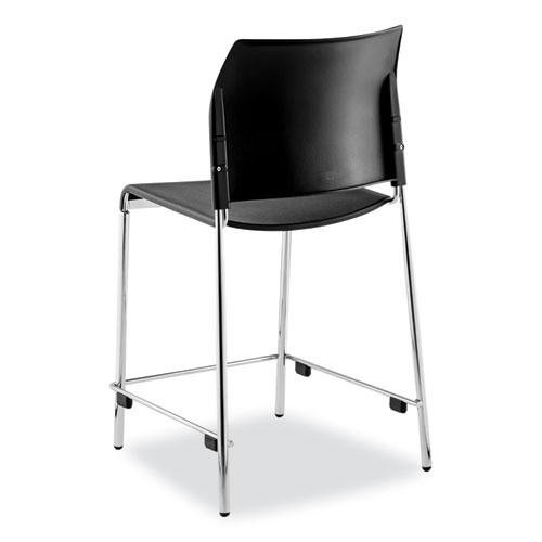 Picture of Cafetorium Counter Height Stool, Supports Up to 300 lb, 24" Seat Height, Black Seat, Black Back, Chrome Base
