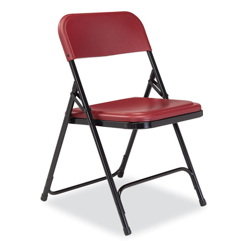 Picture of 800 Series Plastic Folding Chair, Supports Up to 500 lb, 18" Seat Height, Burgundy Seat, Burgundy Back, Black Base, 4/Carton