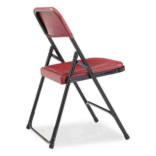Picture of 800 Series Plastic Folding Chair, Supports Up to 500 lb, 18" Seat Height, Burgundy Seat, Burgundy Back, Black Base, 4/Carton