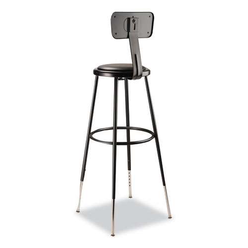 Picture of 6400 Series Height Adjustable Heavy Duty Vinyl Padded Stool with Backrest, Supports 300 lb, 32" to 39" Seat Height, Black