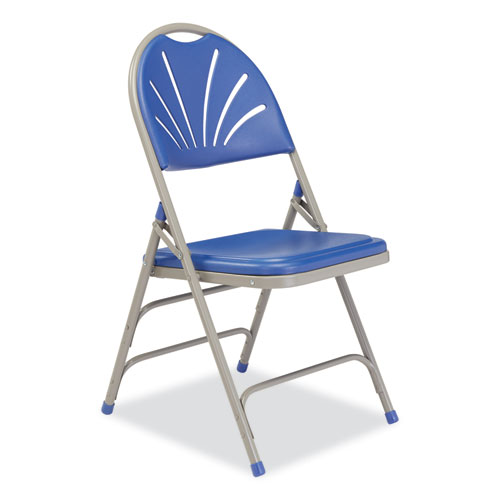 Picture of 1100 Series Deluxe Fan-Back Tri-Brace Folding Chair, Supports Up to 500 lb, Blue Seat, Blue Back, Gray Base, 4/Carton