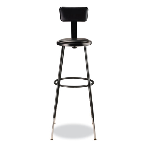 Picture of 6400 Series Height Adjustable Heavy Duty Vinyl Padded Stool with Backrest, Supports 300 lb, 32" to 39" Seat Height, Black