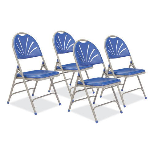 Picture of 1100 Series Deluxe Fan-Back Tri-Brace Folding Chair, Supports Up to 500 lb, Blue Seat, Blue Back, Gray Base, 4/Carton