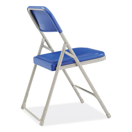 Picture of 800 Series Premium Plastic Folding Chair, Supports Up to 500 lb, 18" Seat Height, Blue Seat, Blue Back, Gray Base, 4/Carton