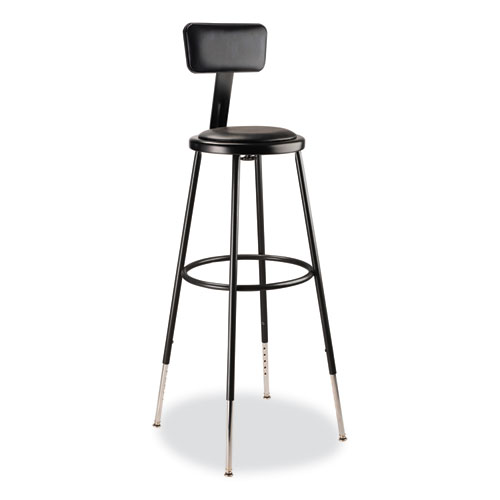 Picture of 6400 Series Height Adjustable Heavy Duty Vinyl Padded Stool with Backrest, Supports 300 lb, 32" to 39" Seat Height, Black