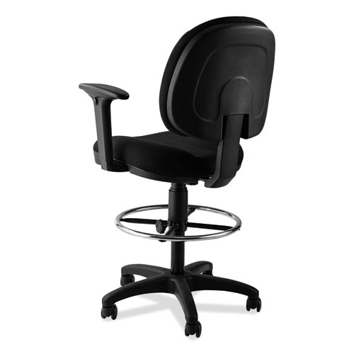 Picture of Comfort Task Stool with Arms, Supports Up to 300 lb, 25.5" to 35.5" Seat Height, Black Seat, Black Back, Black Base