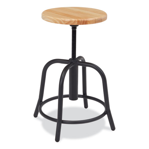 Picture of 6800 Series Height Adjustable Wood Seat Swivel Stool, Supports Up to 300 lb, 19" to 25" Seat Height, Maple Seat/Black Base