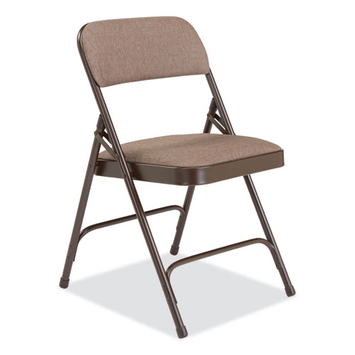 Picture of 2200 Series Fabric Dual-Hinge Premium Folding Chair, Supports Up to 500 lb, Walnut Seat, Walnut Back, Brown Base, 4/Carton