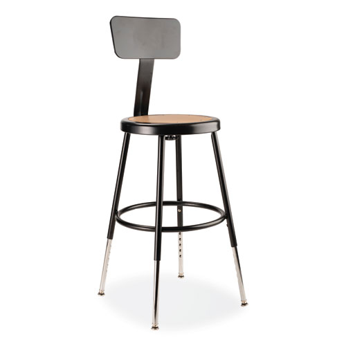 Picture of 6200 Series 19" to 27" Height Adjustable Heavy-Duty Stool with Backrest, Supports Up to 500 lb, Masonite Seat/Black Base