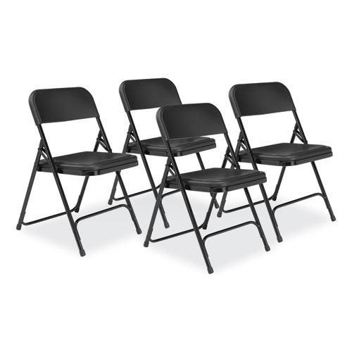 Picture of 800 Series Plastic Folding Chair, Supports Up to 500 lb, 18" Seat Height, Black Seat, Black Back, Black Base, 4/Carton