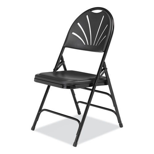 Picture of 1100 Series Fan-Back Tri-Brace Dual Hinge Folding Chair, Supports Up to 500 lb, 17.75" Seat Height, Black, 4/Carton
